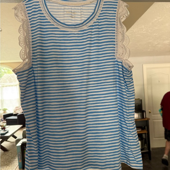 Lilly Pulitzer Zanzibar Blue Striped Sleeveless Shirt XL - Picture 1 of 3